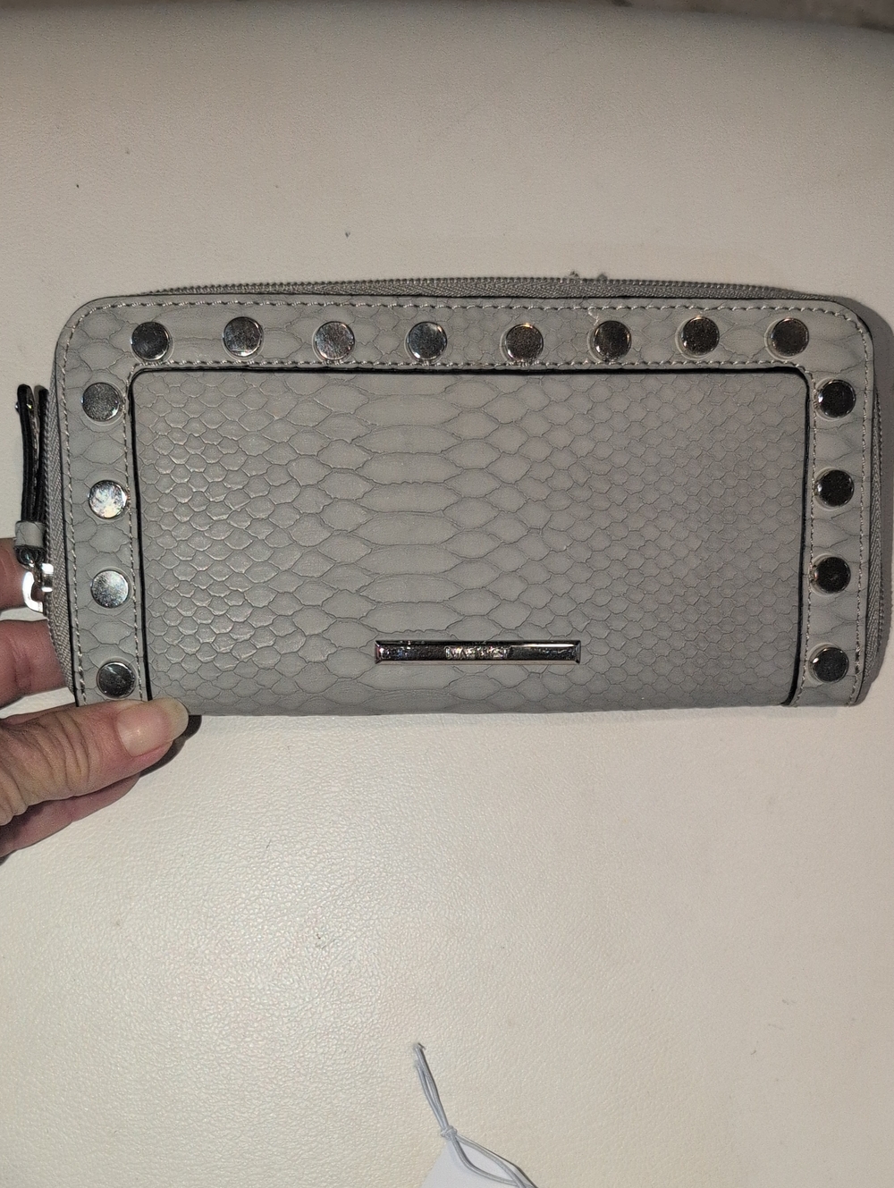 Studded Gray Snake-Embossed Zip Wallet By Nine West